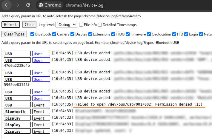 Chrome device log